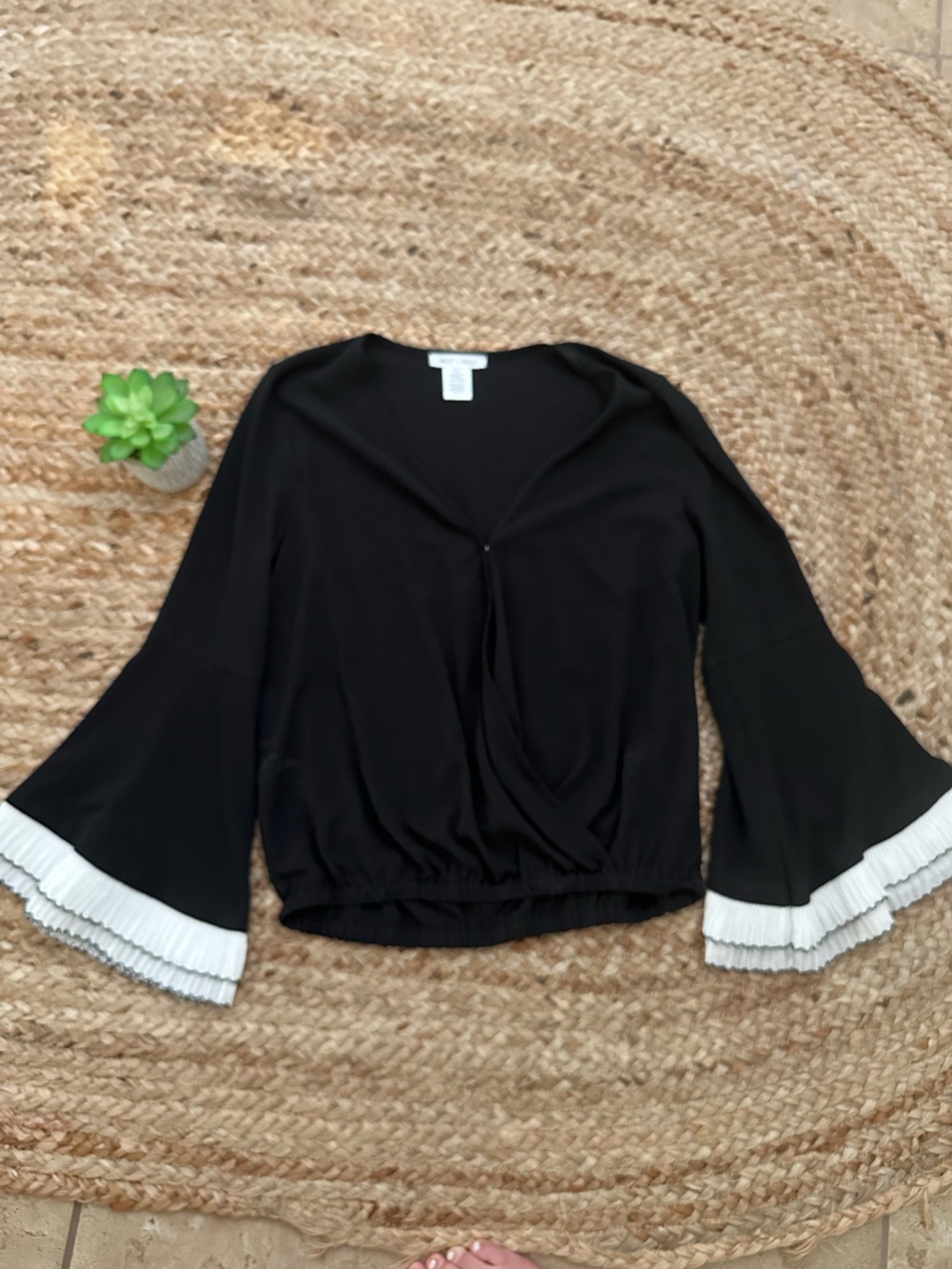 PLEATED RUFFLE SLEEVE BLOUSE